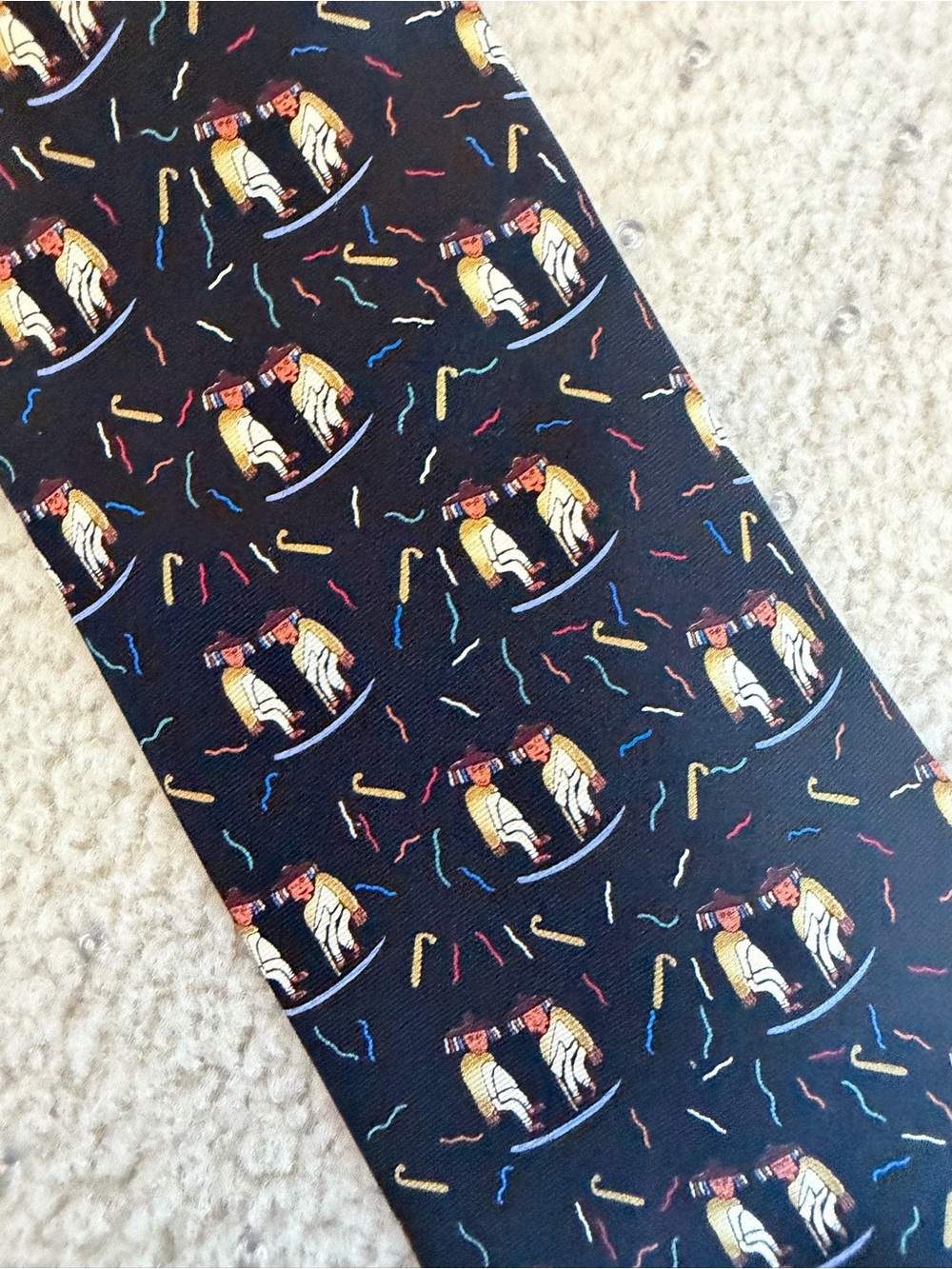 Pineda Covalin Danza De Los Viejitos Mexican Folk Art Silk Tie Black Multi